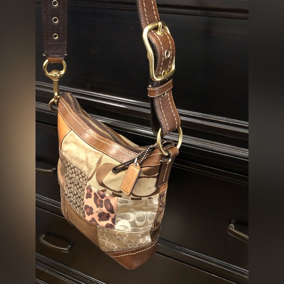 COACH Patchwork Top Zipper Crossbody Tote Shoulder Bag Brown Lining - Picture 14 of 17